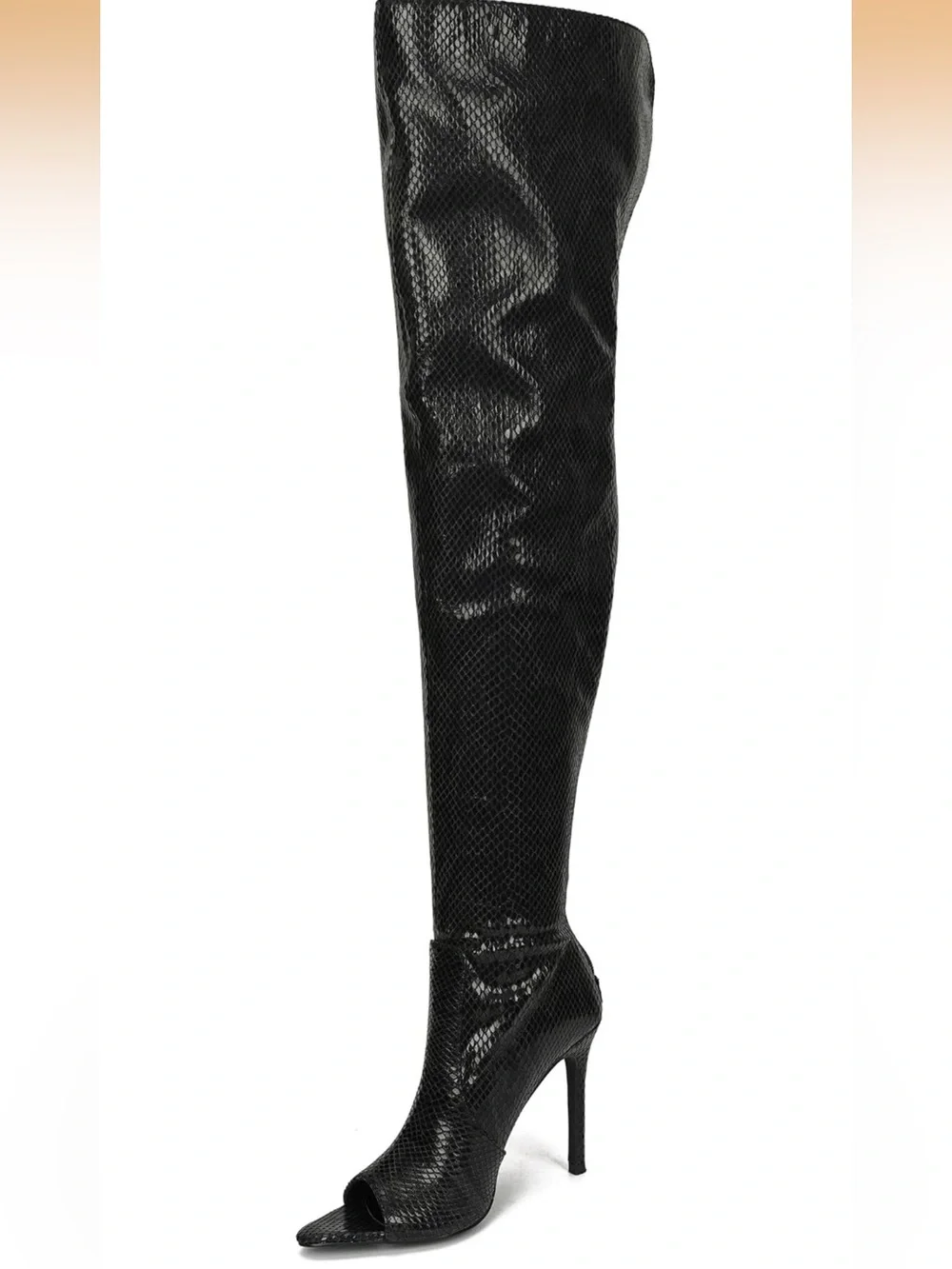 Cape Robbin Black Over-The-Knee Faux Snakeskin Stiletto Boots